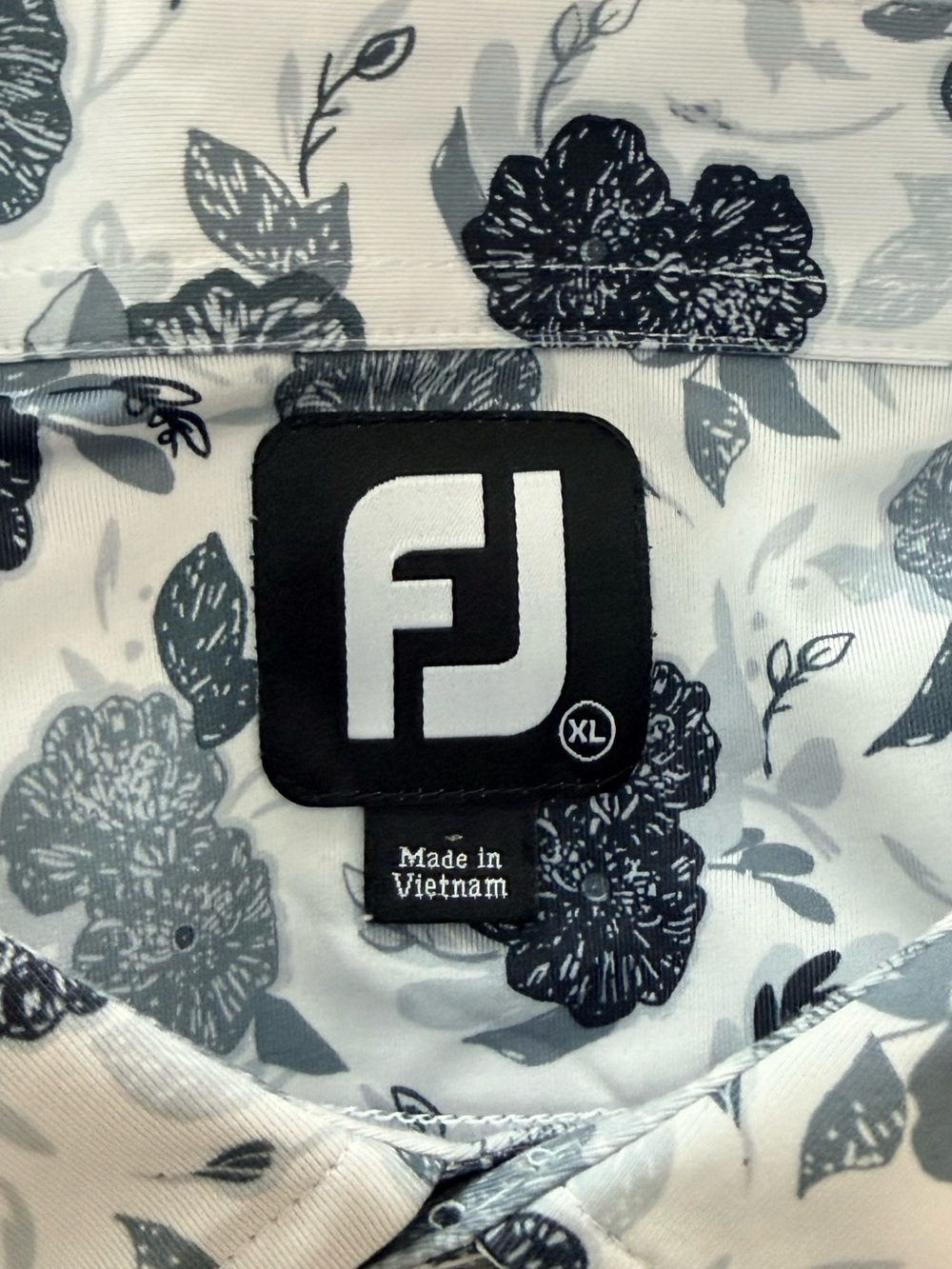 FootJoy | Vintage Floral Print Lisle Performance Golf Polo | Black & Grey | XL - Picture 4 of 5